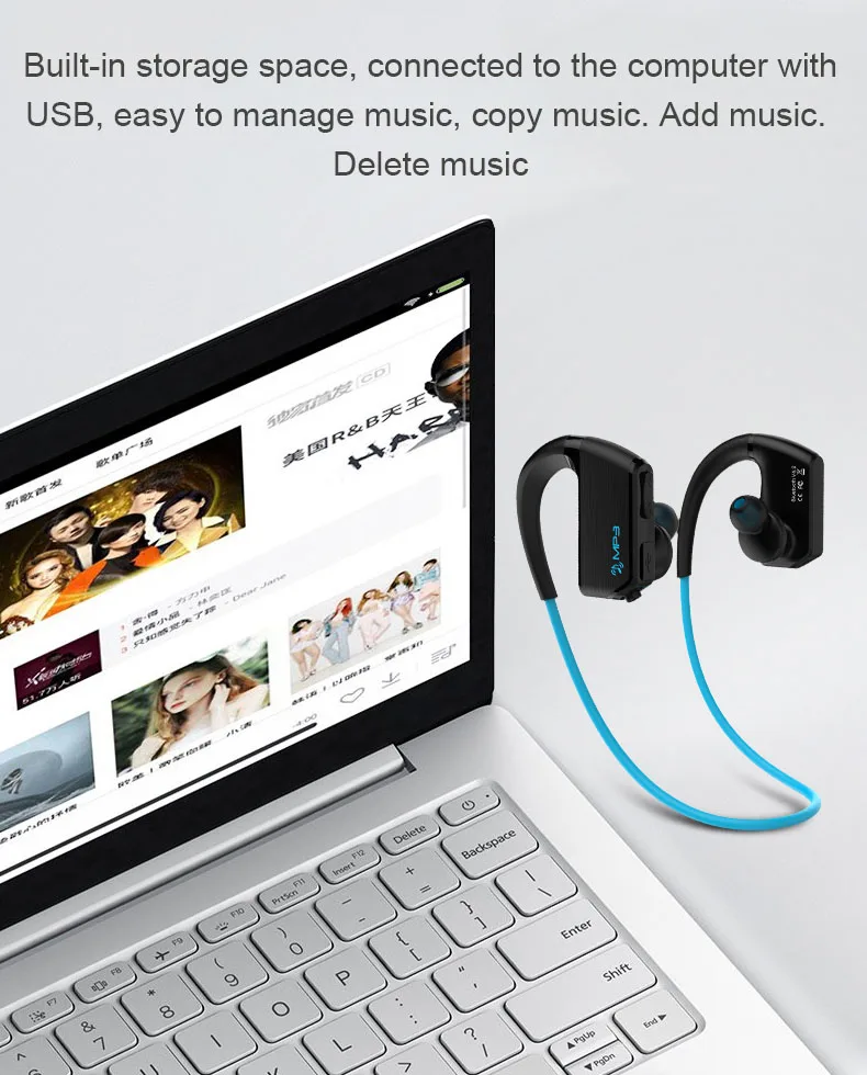 Askmeer J2 Wireless Bluetooth Earphone Sport Stereo Earbuds Headset In Ear Earpiece with Microphone+8GB Mp3 Player Two Play Mode (5)