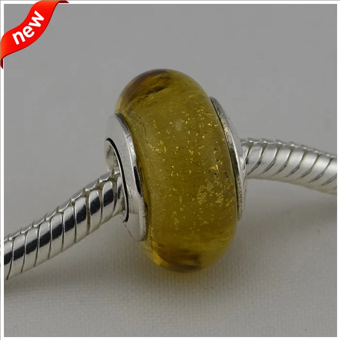 

Fits For Pandora Bracelets Belle Murano Glass Beads with Yellow Flourescent 100% 925 Sterling Silver Charms Free Shipping