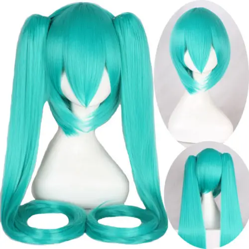 

HOT sell Free Shipping >>>Vocaloid Miku 120cm Green Long Straight Chip Double Ponytail Cosplay Anime Wig