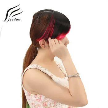 

jeedou Ombre Color Synthetic Hair Fake Bangs Oblique Fringe Clip On Hair Bang Black Blue Pink Women's Hairpieces