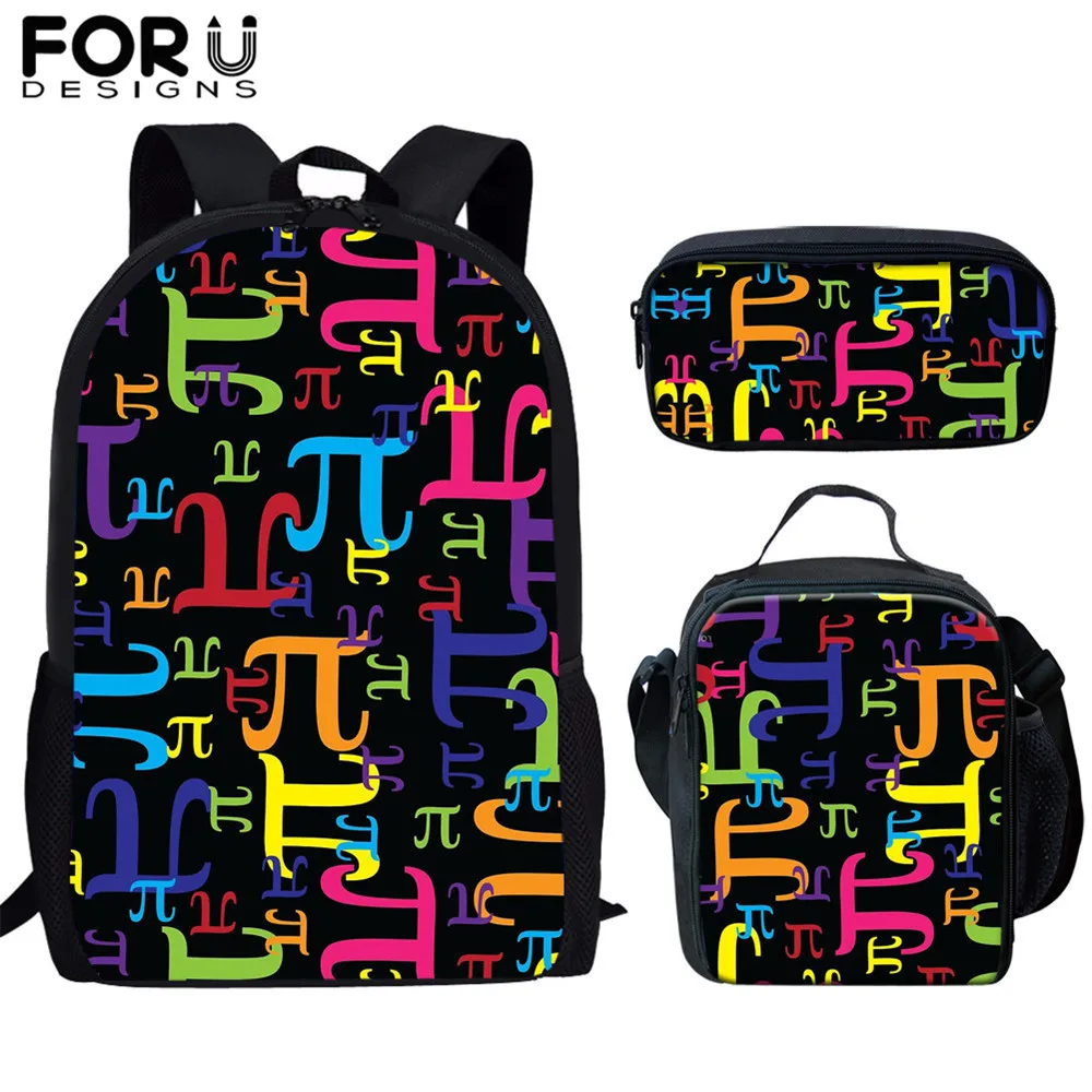 

FORUDESIGNS 3pcs Primary Kids School Bags Children Backpack Colorful Pieces of Pi-Dancing Shapes Printing Shoulder Bags Satchel
