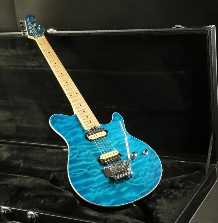 

Good Qaulity Music Men Electric Guitar FR Bridge Zebra Pickups 3A Quilted Maple Top Blue Color