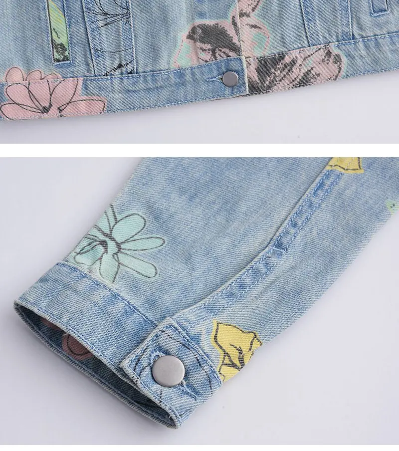 Girls Floral Print Jeans Jacket G2109-21