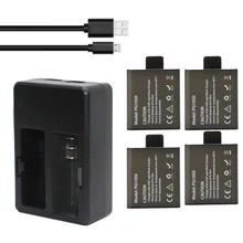 4Pcs PG1050 1050mAh Camera Rechargable Batteries+ Dual Charger ForAction Camera SJCAM EKEN H9 H9R H3 H3R H8PRO H8R H8 Battery
