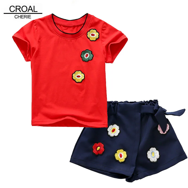 

CROAL CHERIE 110-160cm Fashion Floral Toddler Girls Clothes Sets Summer T-Shirts + Shorts 2pcs Children Clothing Teenager Suits