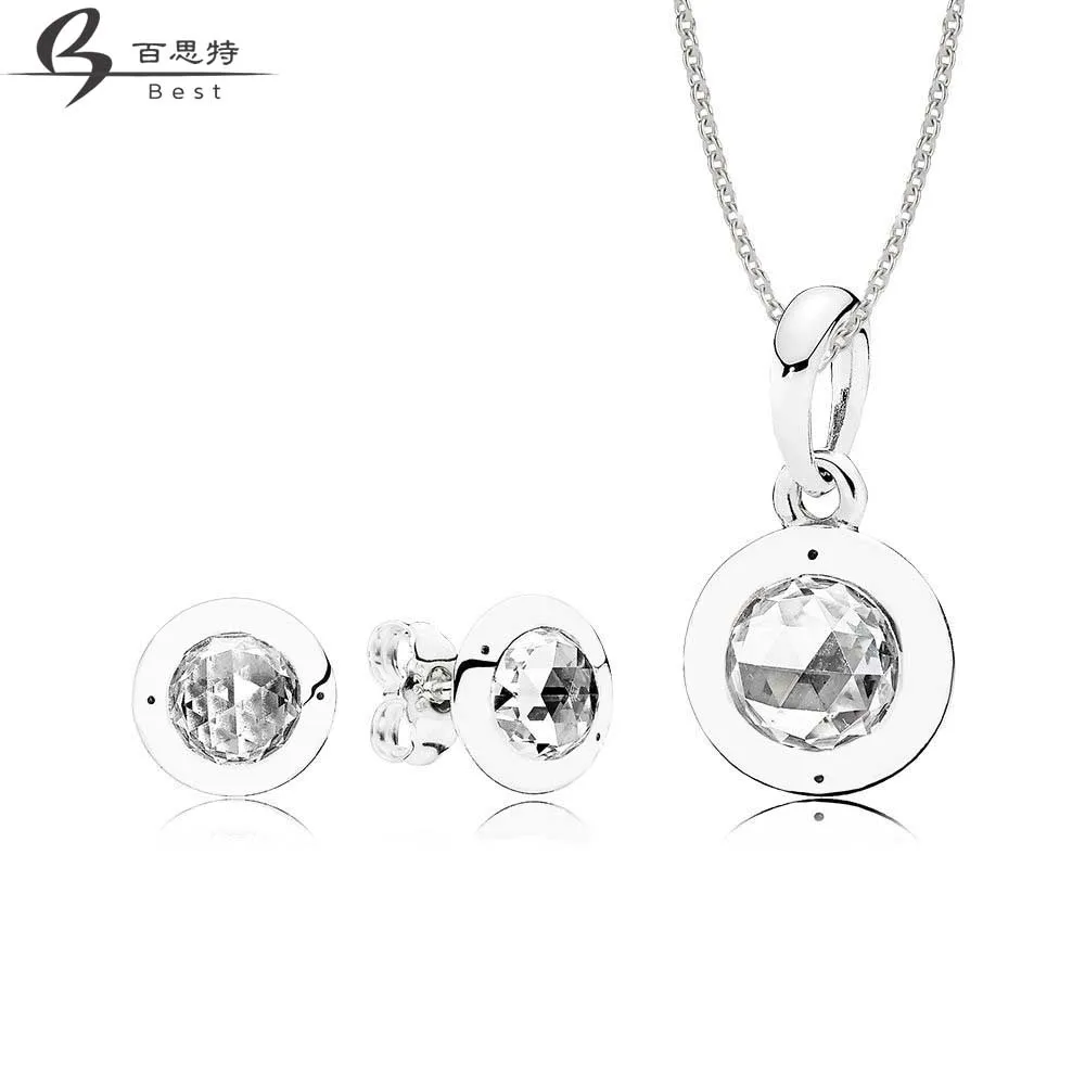 

BEST 100% 925 Sterling Silver Radiant Gift Set fit charm original Necklace woman jewelry Two pieces of set