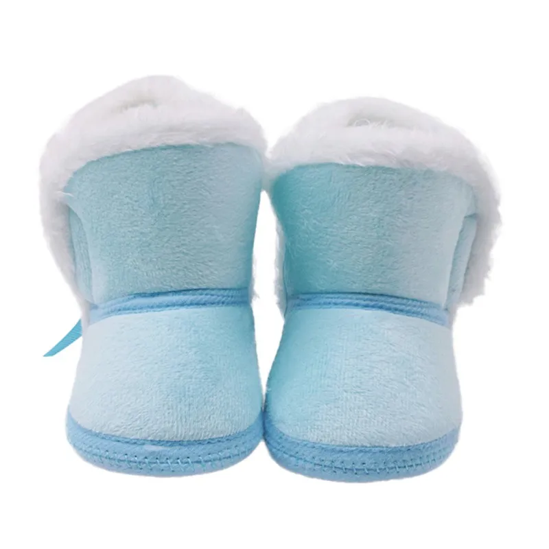 Теплые флисовые зимние сапоги с бантом для маленьких девочек и мальчиков; нескользящие ботиночки для детей 0-18 месяцев - Цвет: L