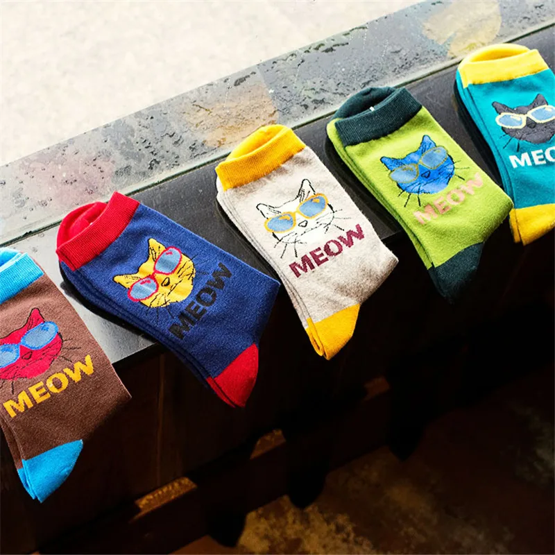 

Fashion Creative Colorful Cat Pattern Cotton Men Socks Casual Originality Socks For Men Calcetines Meias