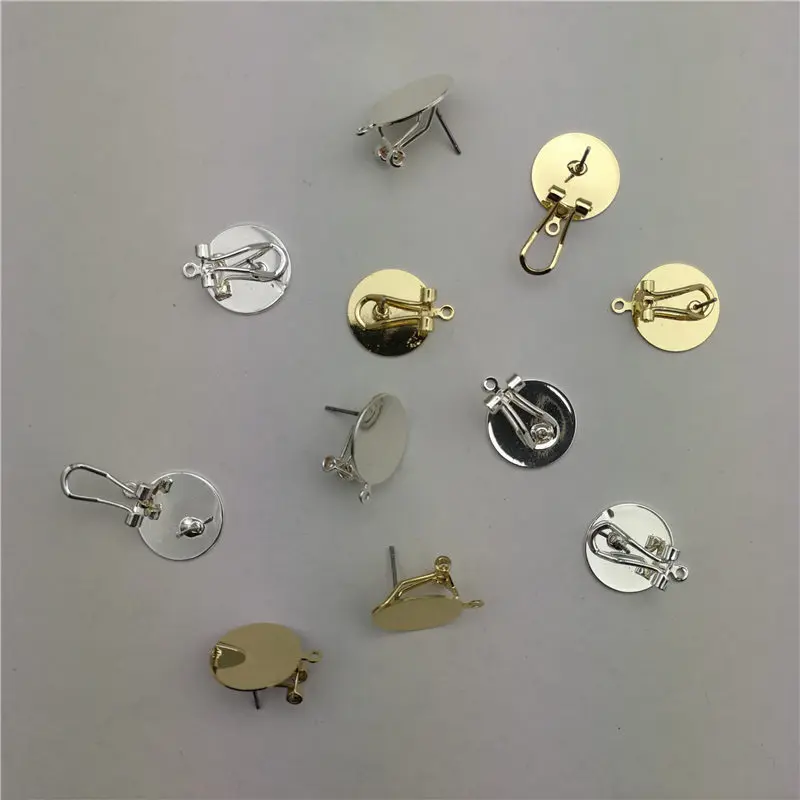 

20pcs 15MM Gold Silver Color Ear Clip With Pin Copper Metal Ear Clip DIY Earring Finding