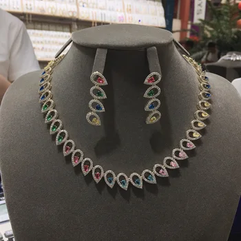 

HIBRIDE Luxurious shining Clear Multi Color AAA Cubic Zircon Jewelry Set Necklace Earring Set for Bridal Wedding Jewelry N-888