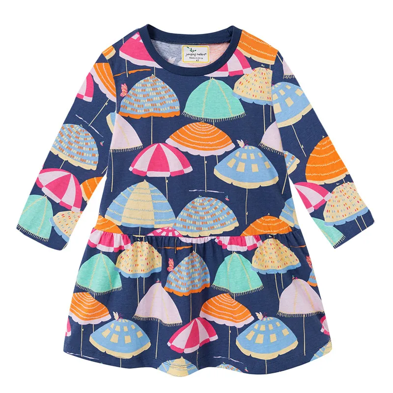 Jumping meter/Брендовые платья Одежда для девочек хлопковая детская одежда зонтики с напечатанными рисунками Модное детское платье с длинными рукавами для девочек
