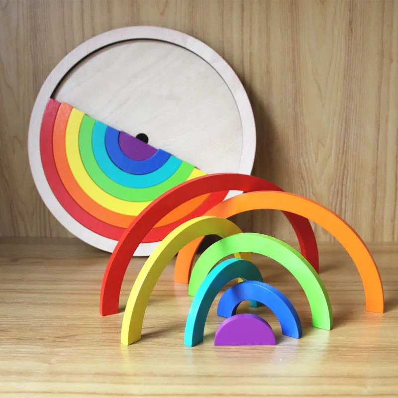 14 шт./компл. красочный конструктор из дерева для детей творческие Радуга сборные блоки игрушки Oyuncak Монтессори Brinquedos