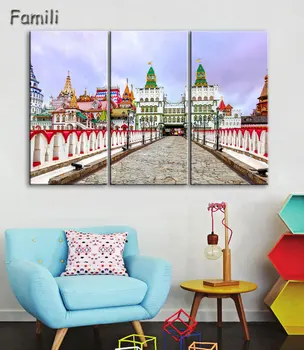 

3Pieces City Moscow Russia Kremlin palace city building landscape room home wall modern art decor wood frame poster