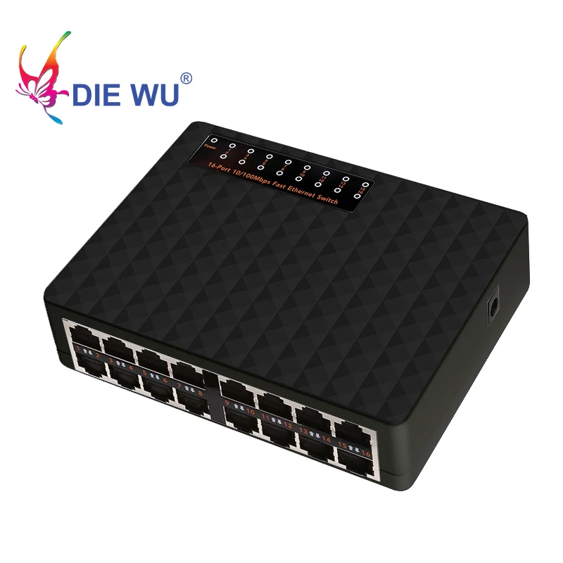 

16 Ports Fast Ethernet Switch 10/100Mbps RJ45 Network Switch Switcher Hub for Desktop PC Black color