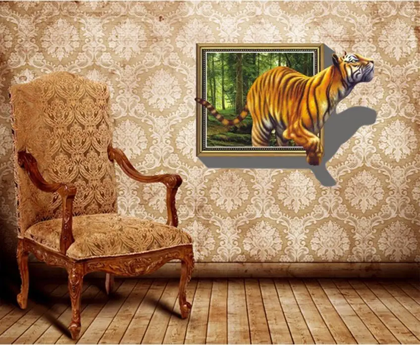 Image Super Deal Giant 3D Tiger Jumping Out of Jungle Peel   Stick Wall Decals XT