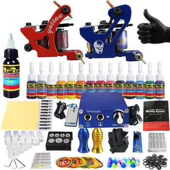 

Stigma Professional Tattoo Kit Machine Sets Liner Shader Clip Cord 2 Guns Kit Practice Skin 14 Color Ink Pigment TK203-34