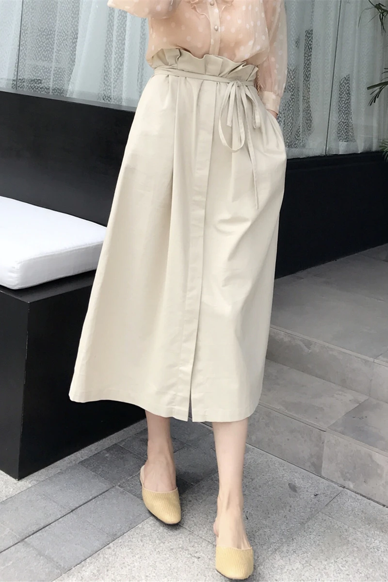 Юбка Для женщин 2018 Новая мода Повседневное однотонное пояса до середины икры Длина империи талии юбки
