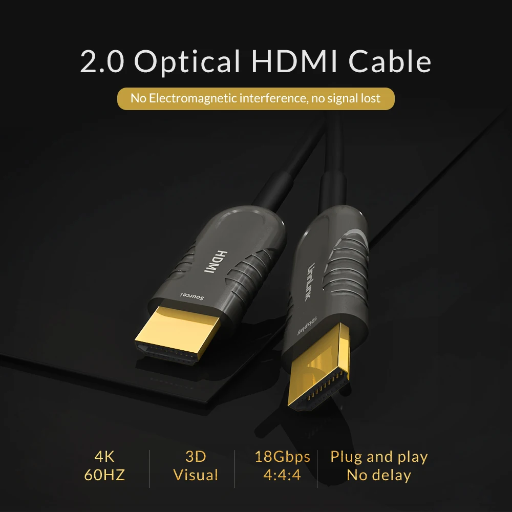 Unnlink HDMI 2,0 кабель с длинной передачей без потерь UHD 4 k@ 60Hz HDMI кабель волоконно-оптический кабель 10 м 20 м 25 м 30 м 40 м 50 м 60 м для ТВ