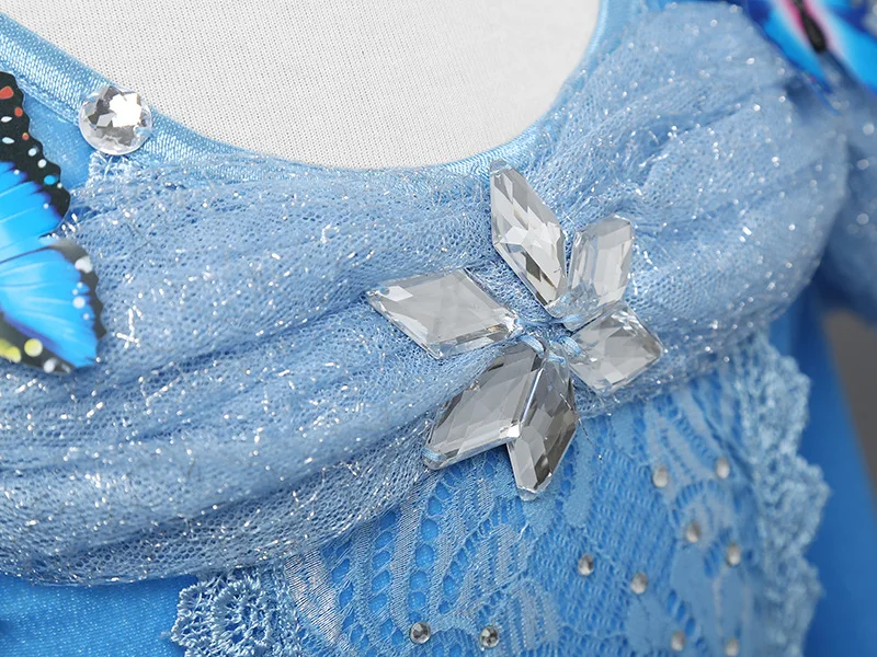 Легкие синяя Длинные рукава платья с цветочным узором для девочек, детское праздничное платье с бантом, нарядные платья для девочек JQ207