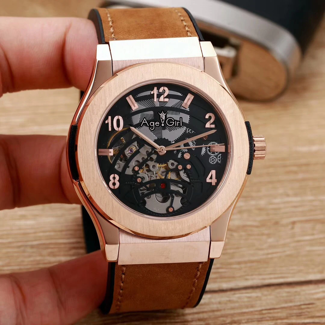 

Luxury Brand New Men Rose Gold Silver Black Automatic Mechanical Sapphire Tourbillion Watches Transparent Leather Geneve AAA+