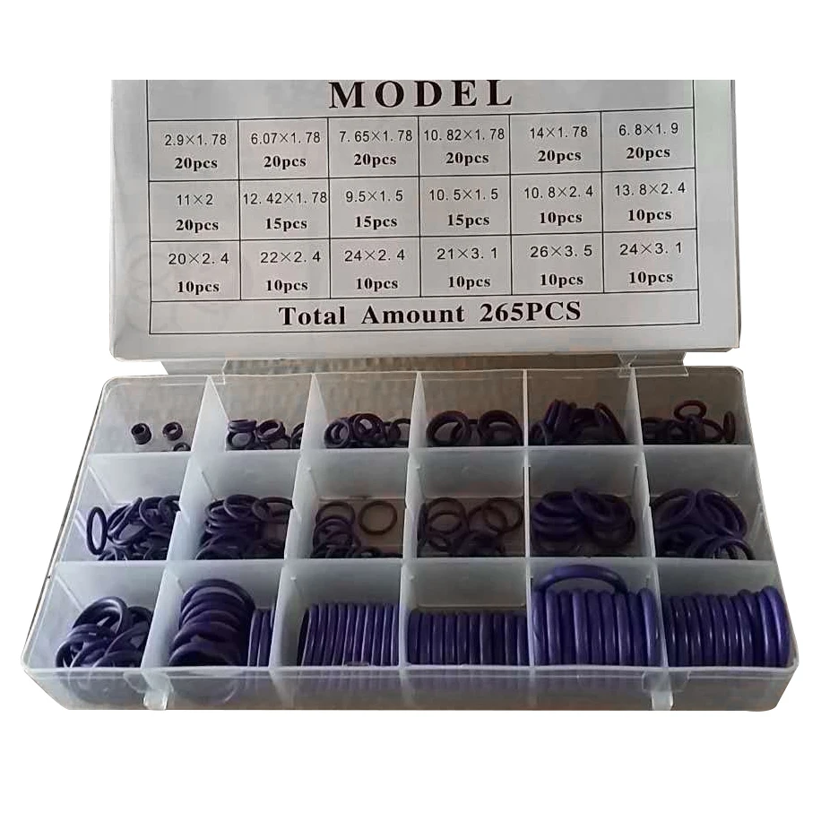 

265Pcs Purple HNBR Air Conditioning O Rings Assortment Kit Rubber Gasket Washer Sealing Ring Tool Set for Car 18 Sizes