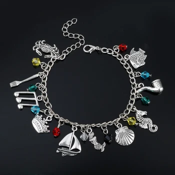 

MOCHUN Fashion Cute Tale The Little Mermaid Bracelet Shell Crown Mermaid Fish Note Pendant Bracelet Wristlet Bangles -25