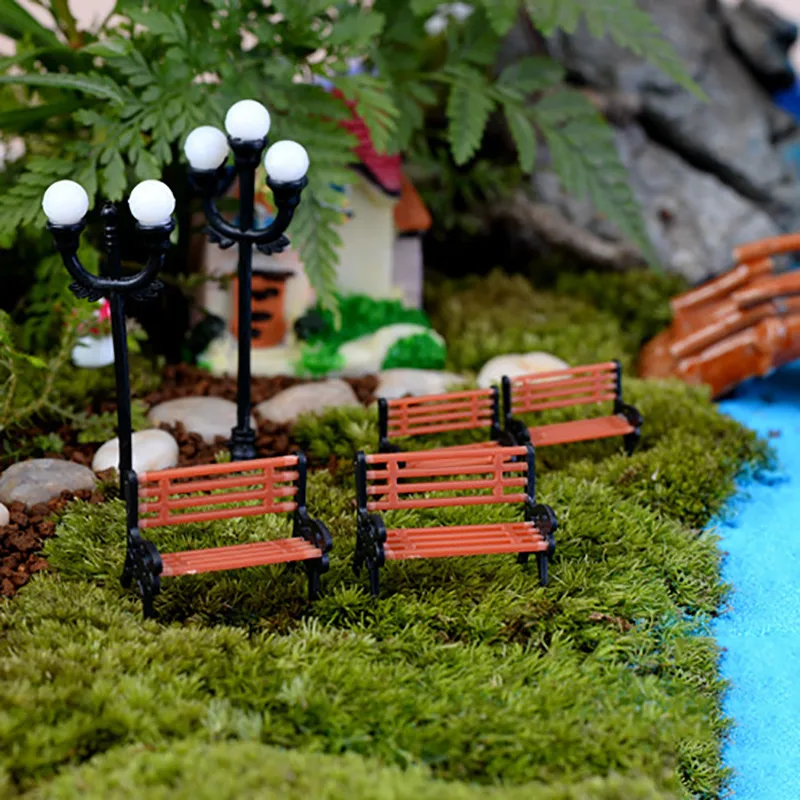 3pcs Park Bench Figurine Moss Micro-Landscape Ornaments Miniature Garden Decor | Дом и сад