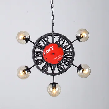 

loft country iron clock Beanstalk glass ball pendant light rudder industrial personality dining room bar hanging lighting