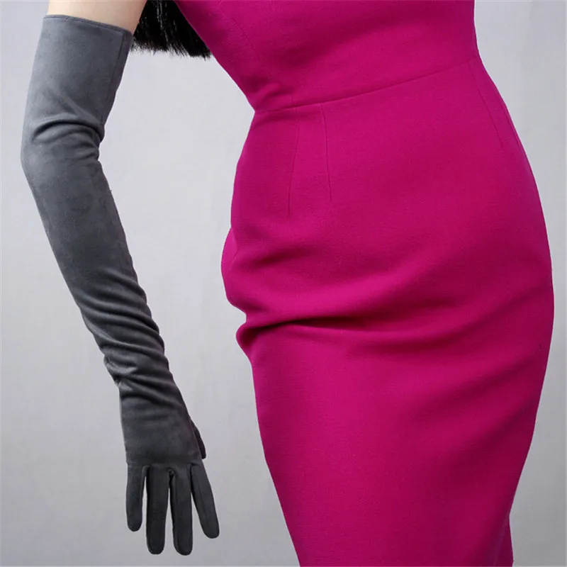Matte Suede Women Gloves 60cm Long Simulation Leather Unlined Long-Style Suede Leather Female Mittens TB61