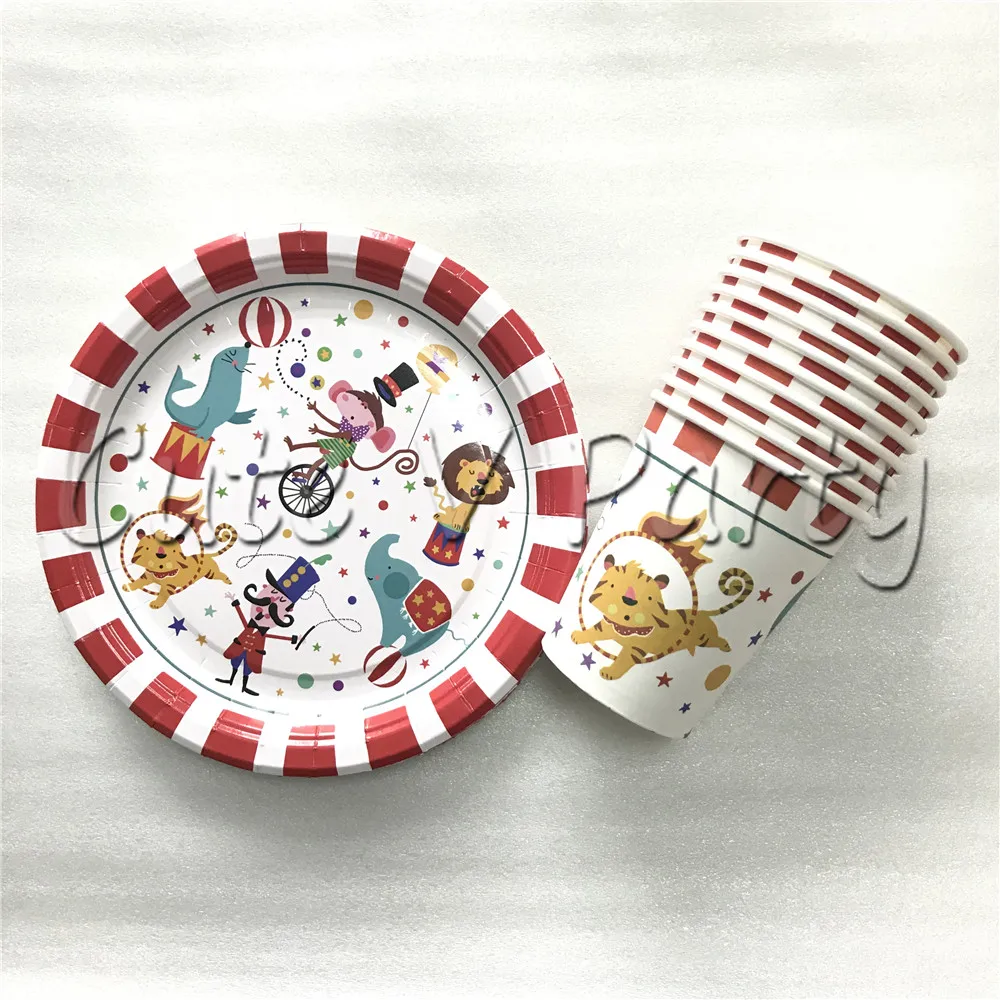 

20pcs/lot Cartoon Creative Circus Theme Birthday Party Tablewear Set Disposable Plate Cup Set Circus Party Supplies