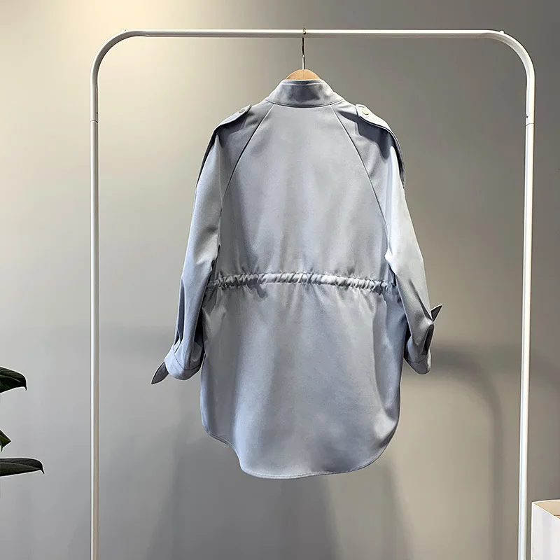 Fashion Trench Coat Female Autumn Windbreaker Drawstring Casual Loose Safari Clothes Stand Collar 2020 Spring Women Short Trench