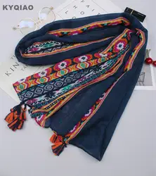 KYQIAO хиппи шарф 2019 женщин Осень-весна Испания стиле Бохо длинная розовая темно-синие вышивка шарф голову хиджаб шарф накидка