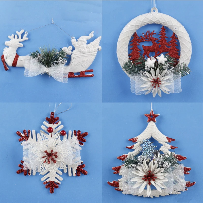 

1PC Hot Christmas Snowflake Elk Hanging Ornament Xmas Party Decor Painted Crutches Plastic