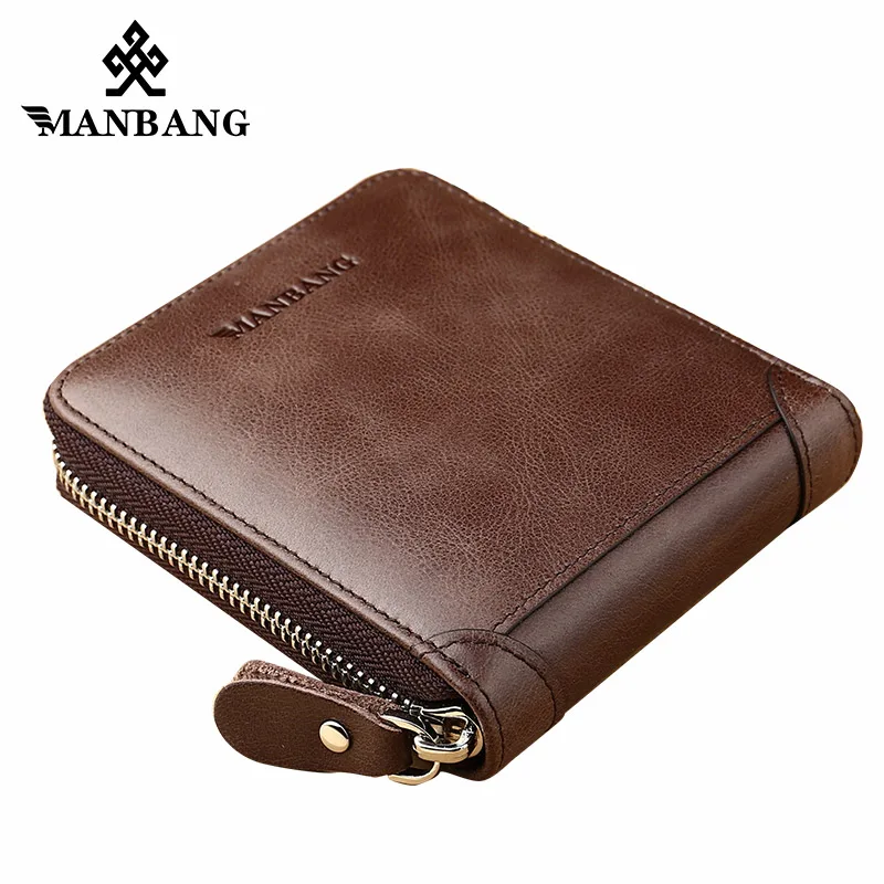 Goedkoop ManBang Nieuwe Mode Echt Leer Mannen Portemonnee Kleine Mannen Portemonnee Rits Mannelijk Korte Portemonnee Brand Hoge Kwaliteit Gratis Verzending