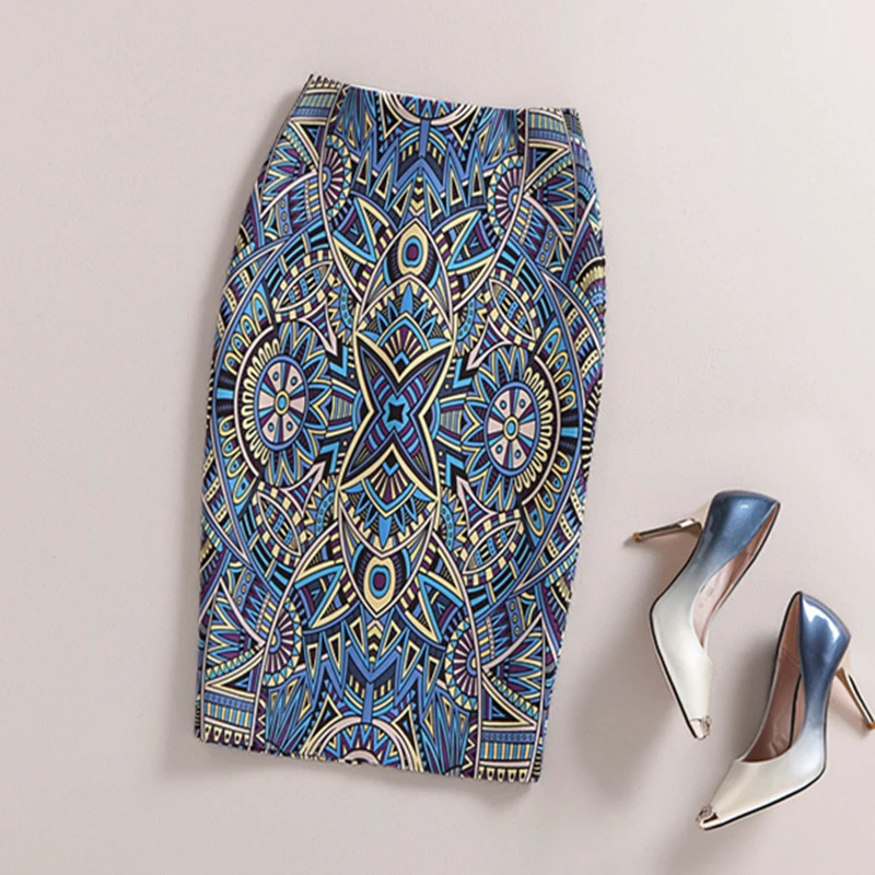 Летние Для женщин из элегантный геометрический узор печати Высокая Талия плотно один шаг обтягивающая юбка-карандаш для офиса в леди одежда дно - Цвет: TSP13