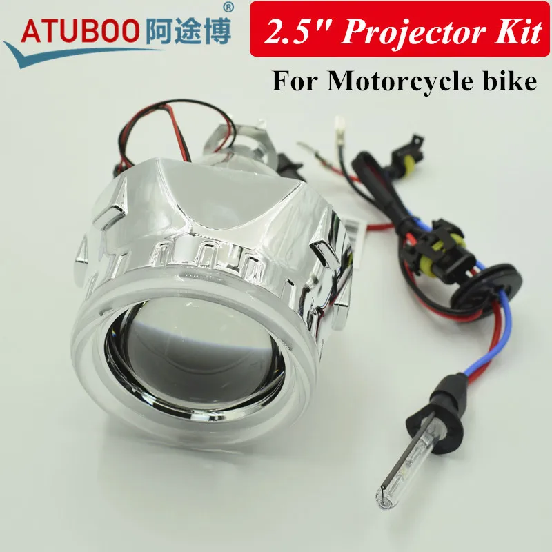 12V 2.5" Motorcycle Bike Projector Lens With Shroud Mask Led Angel Eyes