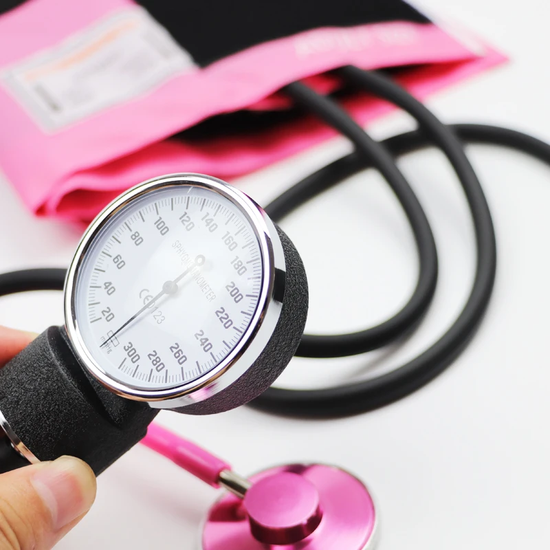 Pink Color Blood Pressure Monitor BP Cuff Stethoscope Arm Aneroid Sphygmomanometer with Cute Stethoscope