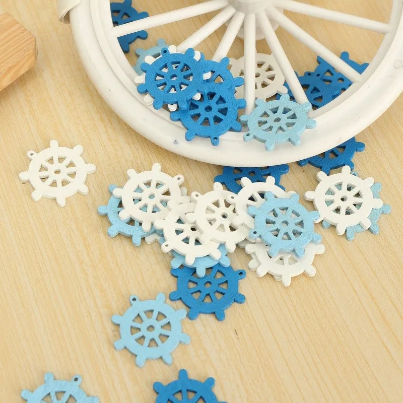 

50Pcs DIY Mini Mediterranean Style Wooden Sea Rudder Anchor Personalized Home Wall Ornament Hanging Decor Scrapbooking Craft