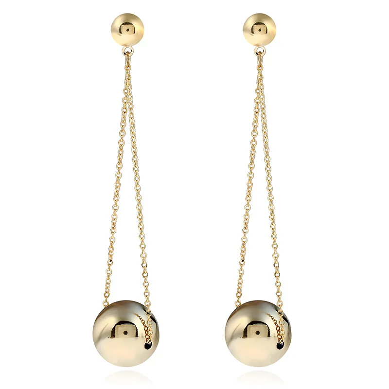 

Lady 'S Simple Ball Pendant Long eardrop Dangle Drop Earrings Jewelry, Beads Fashion New Style Ball Alloy Long Chain pendant Ear