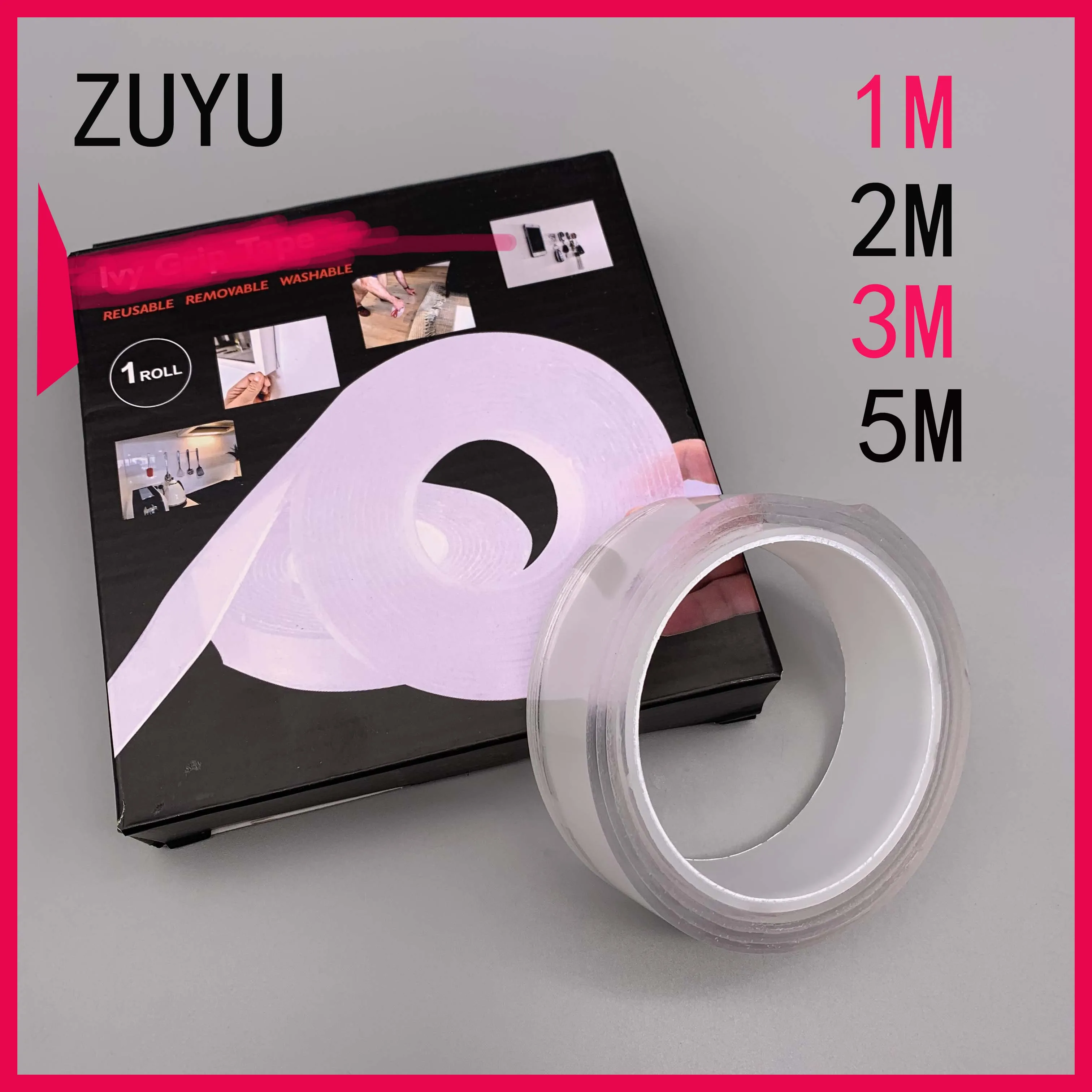 

ZUYU 1/2/3/5m Reusable Double-Sided Nano Traceless Tape Removable Sticker Washable