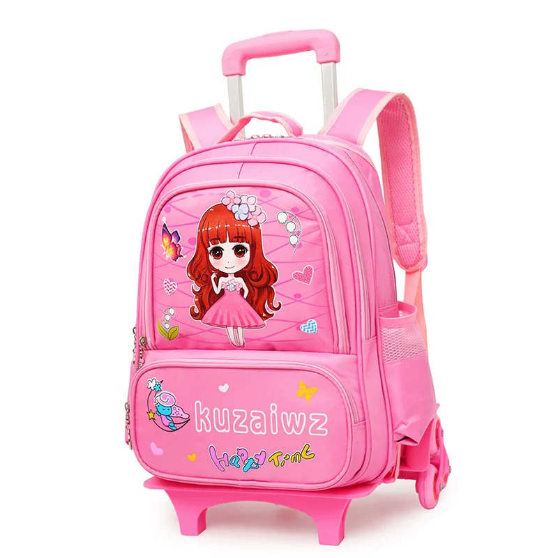 

2019 Children School Bags Removable Girls large capacity princess Trolley Backpack 6 Wheels Climb Stair Kids Rolling Backpacks