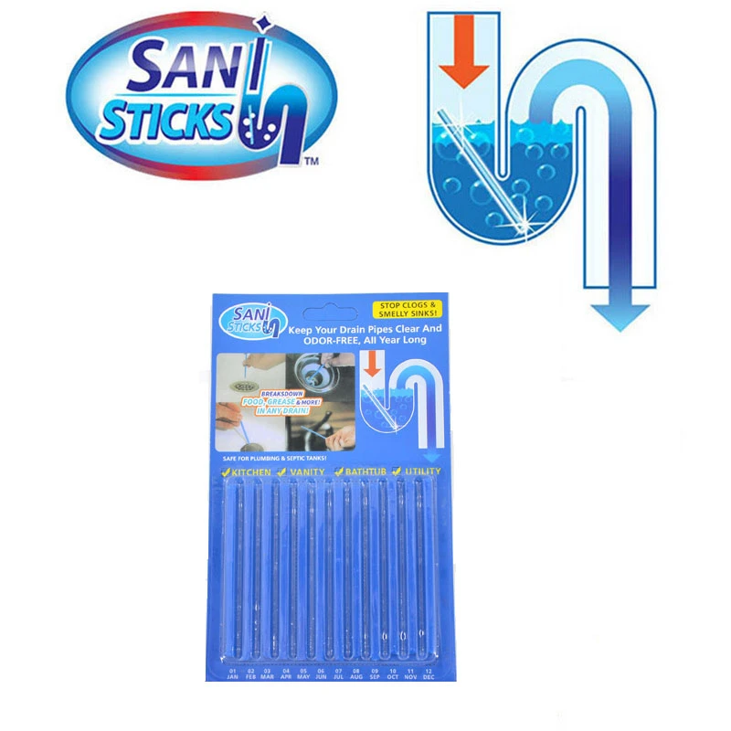 

12/set Sani Sticks Oil Decontamination The Kitchen Toilet Bathtub Drain Cleaner Sewer Cleaning Rod Convenient Sewer Hair Clear