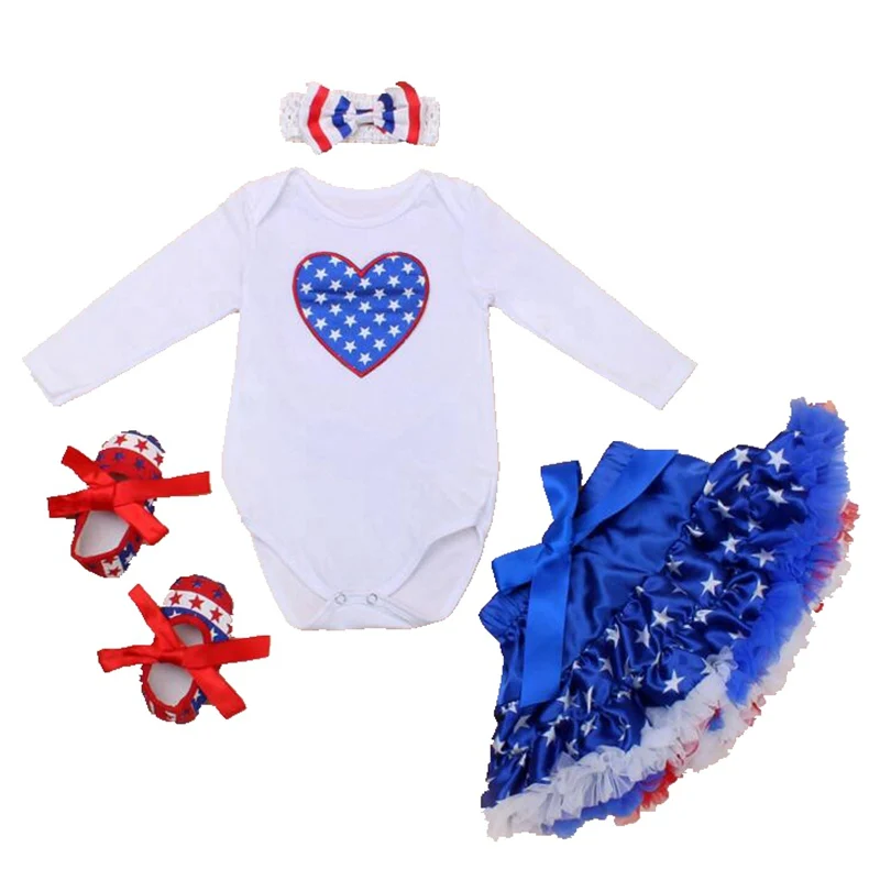 Love America Flag 4th Of July Baby Outfit Set Bodysuits Tutu Skirt 4PCS