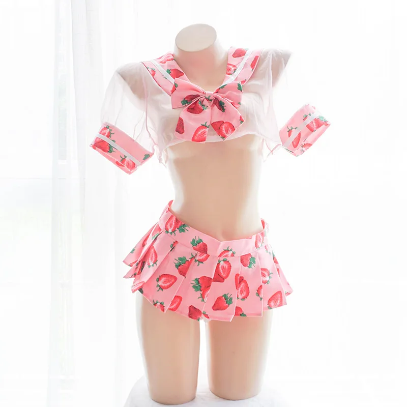 Сексуальная Новинка Аниме девушка Kawaii клубника печатная сексуальная розовая