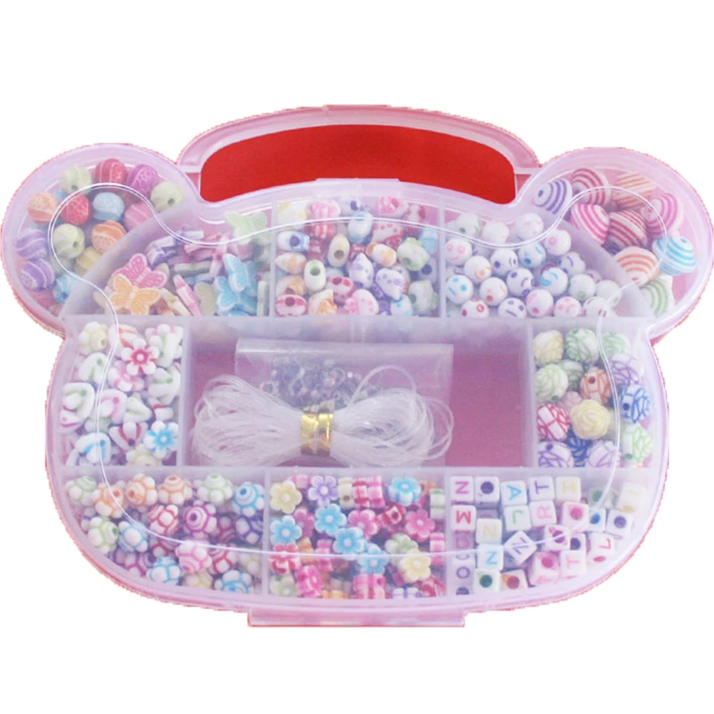 

Hot 500pcs Mickey Shape Boxs Kits Set Handmade DIY Beads Set Assorted Color Loose Acrylic Beads For Kids DIY Bracelet Necklace