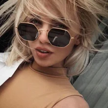 Женские шестигранные солнцезащитные очки металлические женские брендовые дизайнерские модные очки без оправы прозрачные океанские линзы солнцезащитные очки UV400