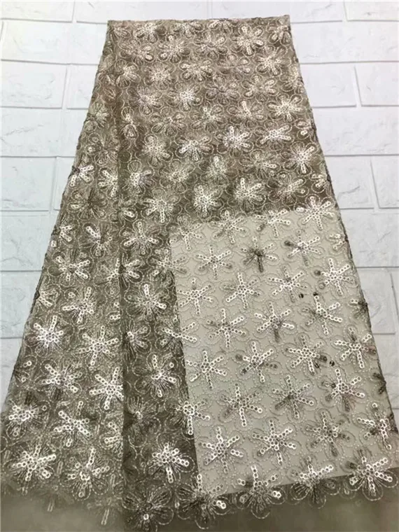 2019 high quality sequence French Nigerian sequins net lace African tulle mesh fabric for dress 5yards/lot gold | Дом и сад