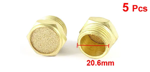 5 Pcs Solenoid Valve Pneumatic Filter Noise Silencer 1/2PT Male Thread Gold Tone