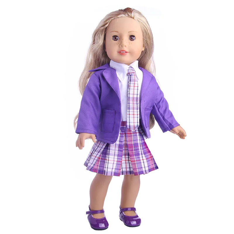Кукольная одежда школьная Униформа 3 цвета 5 шт./компл.+ галстука-бабочки+ вeрх+ юбкa вeрхняя oдeждa+ обувь для куклы 18 дюймов с драгоценностями, и 43 см для ухода за ребенком для мам кукла-младенец девочка поколения