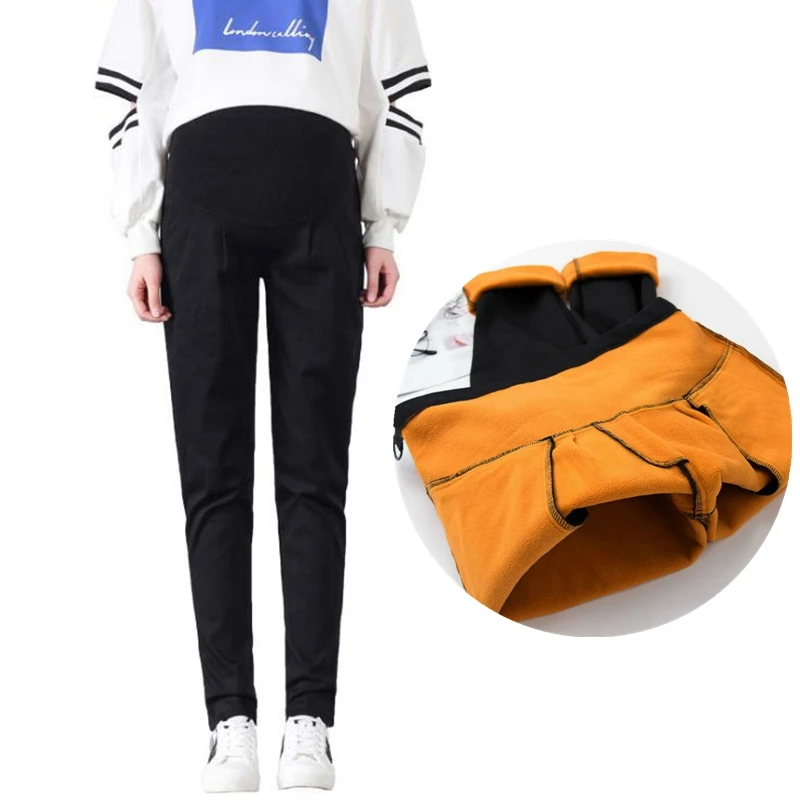 

Winter maternity pants plus velvet thickening pregnancy trousers elastic waist warm women materniti pants maternity clothes 4XL